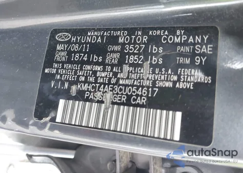 2012 Hyundai Accent Gls z USA, uszkodzony, nr VIN KMHCT4AE3CU054617